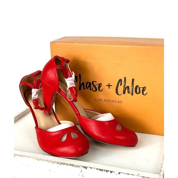 Chase + Chloe Kimmy 75 Women Size 10 Red Heel Round Toe Mary Jane Dress Pumps - Picture 4 of 10